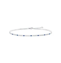 Sterling Silver, Round Cz Tennis Anklet - Sapphire