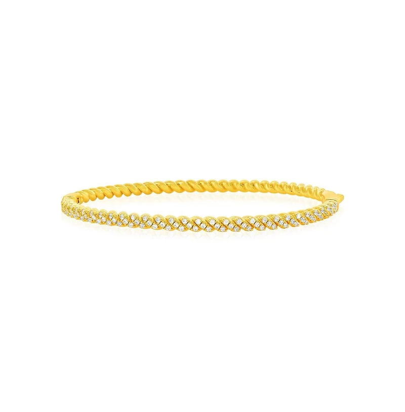 Sterling Silver, Cz Twist Design Bracelet - Gold Plated