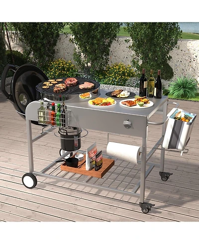 Aecojoy Grill Table for Weber 18" & 22" Original Kettle, Outdoor Grill Cart with Wheels
