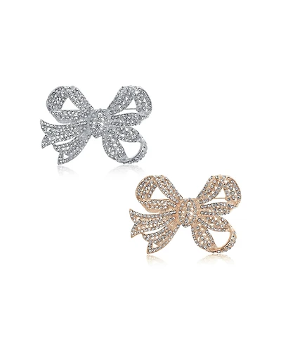 Bling Jewelry Set of 2 Victorian Style Crystal Filigree Ribbon Brooch Pin Rose Gold Plated