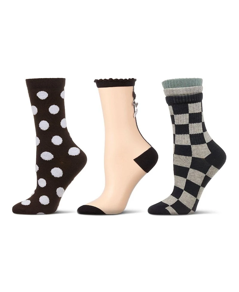 MeMoi Women's 3 Pair Pack Fashion Crew Socks