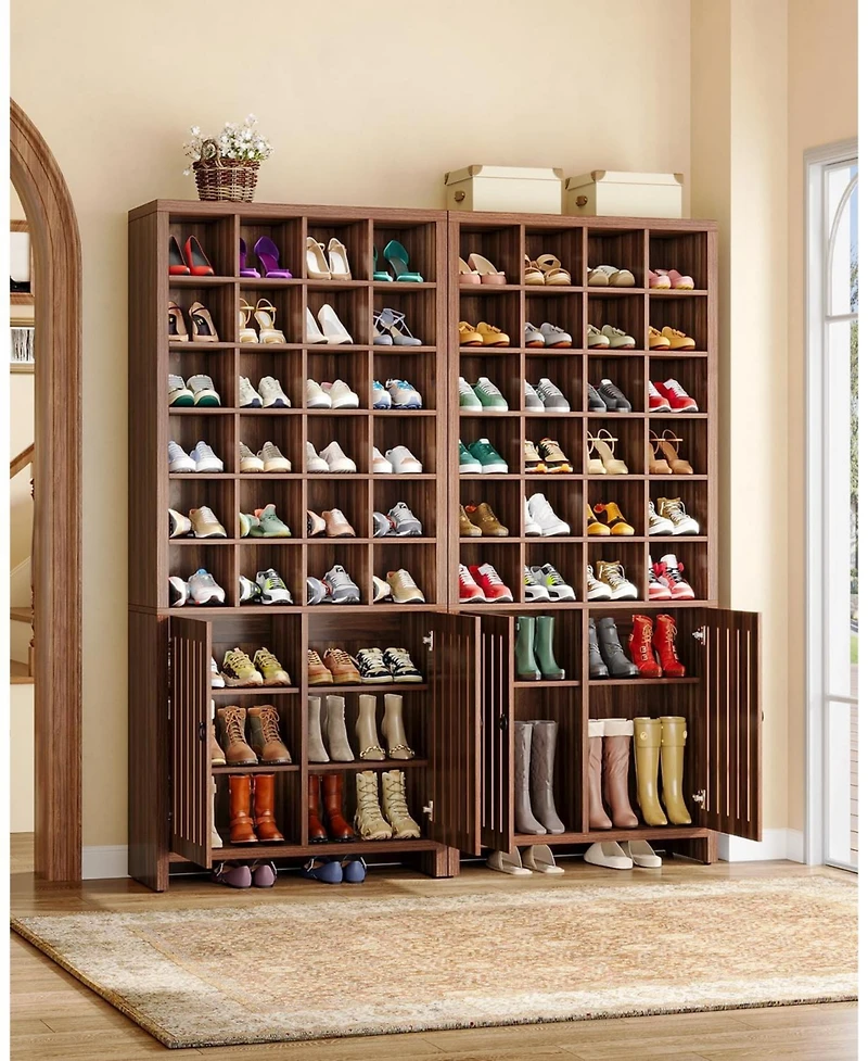Tribesigns Tall Shoe Storage Cabinet with Doors, Farmhouse Wooden Shoe Rack with 24 Cubbies & 3 Hidden Shelves