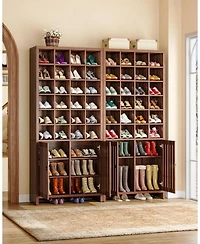 Tribesigns Tall Shoe Storage Cabinet with Doors, Farmhouse Wooden Shoe Rack with 24 Cubbies & 3 Hidden Shelves