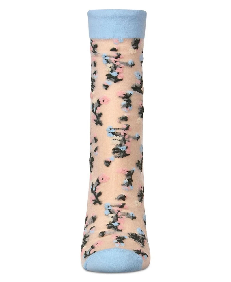 MeMoi Women's Flowing Floral Sheer Crew Socks