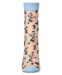 MeMoi Women's Flowing Floral Sheer Crew Socks