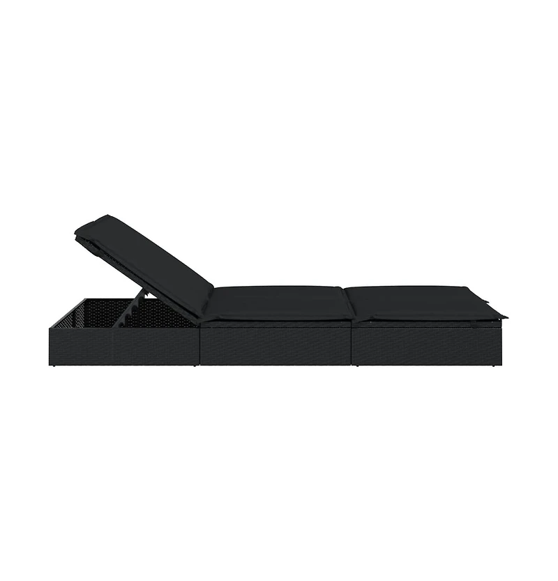 Sunbed Black Pe rattan Double Adjustable Armrests Sunbed