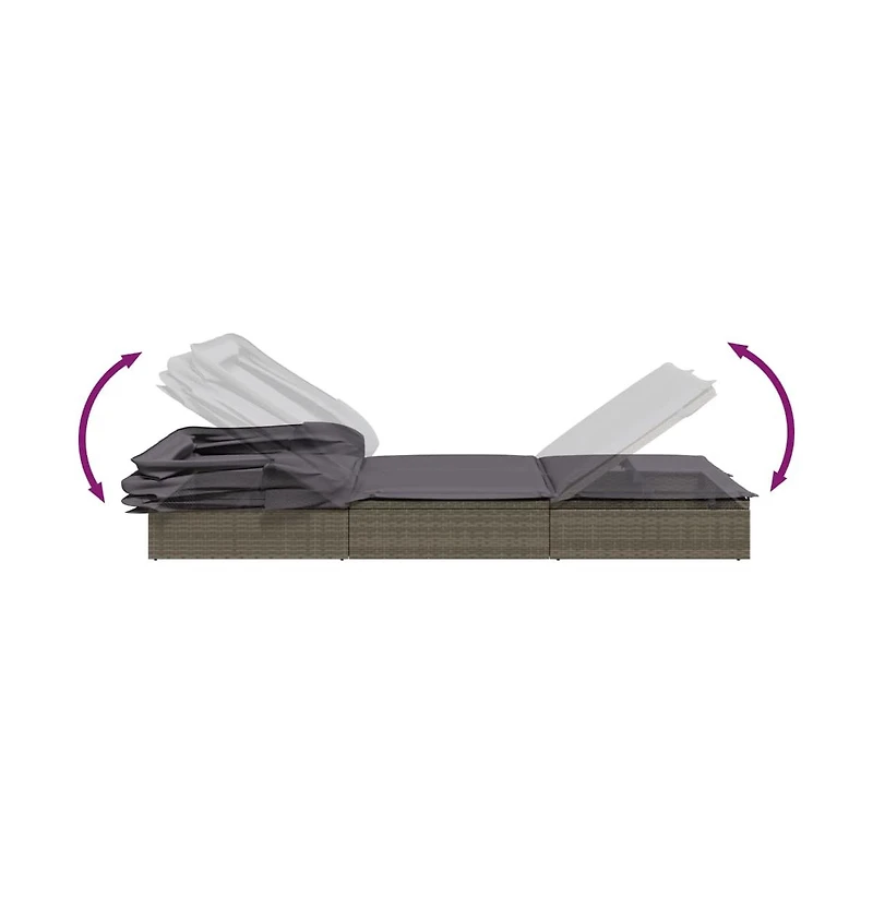 Sunbed Grey Pe Rattan, Powder-Coated Steel Double Foldable