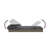 Sunbed Grey Pe Rattan, Powder-Coated Steel Double Foldable