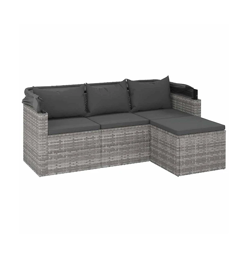 3-Seater Garden Sofa Grey Pe Rattan 3 Seater Foldable