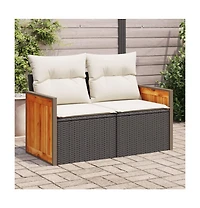 Garden Sofa Black Pe Rattan 2-Seater Modular Garden Sofa