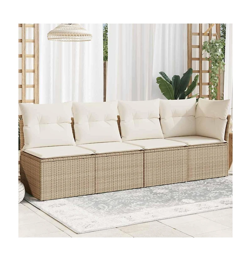 Garden Sofa Beige Pe rattan 4-Seater Modular Garden Sofa