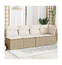 Garden Sofa Beige Pe rattan 4-Seater Modular Garden Sofa