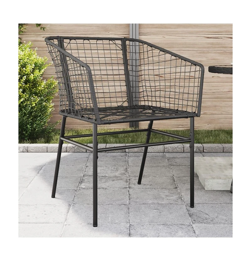 Garden Chair Black Pe Rattan, Powder-Coated Steel Durable