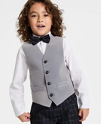 Nautica Toddler & Little Boys Grey Velvet Vest, Shirt, Bow Tie Plaid Pants Set