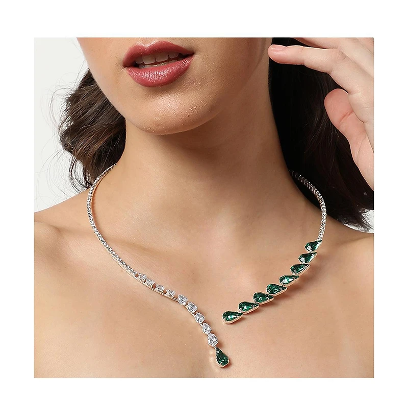 Sohi Women's Green Teardrop Bling Necklace