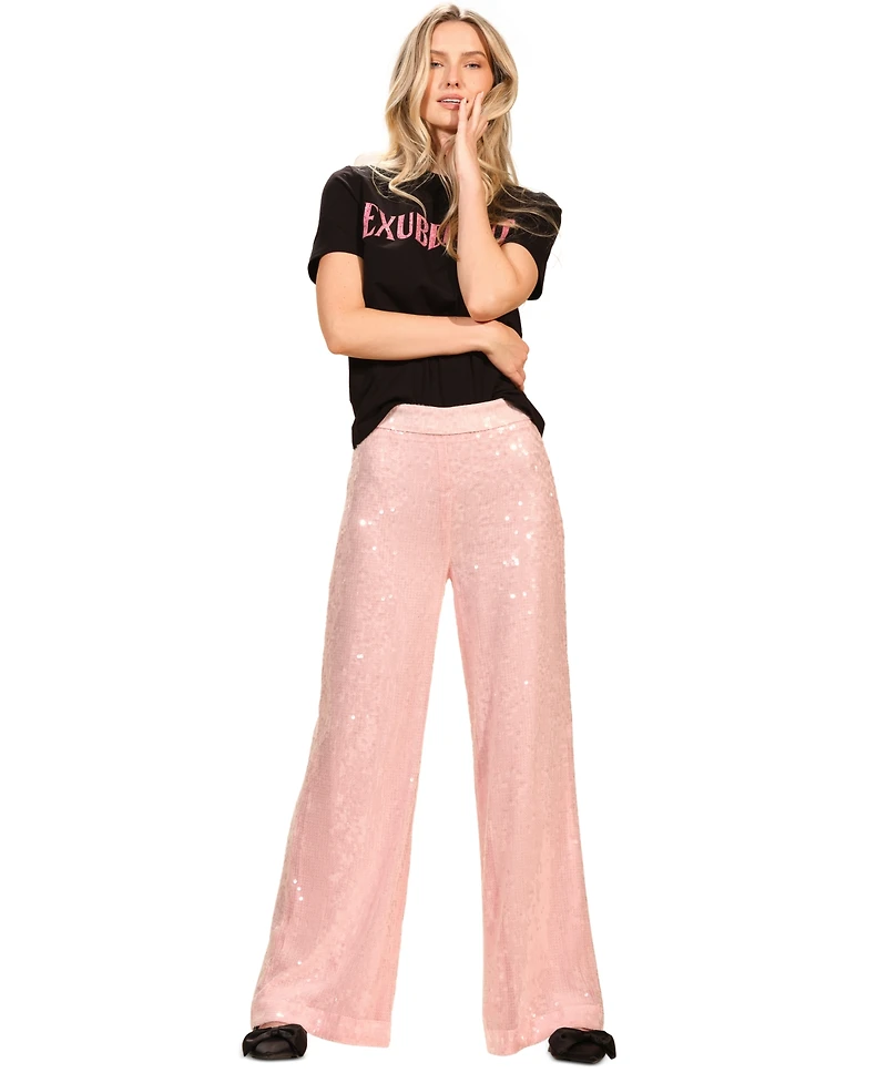 Isaac Mizrahi Women's Sequin Wide Leg Pants