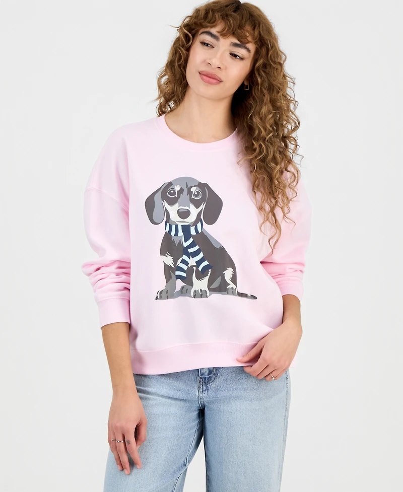 Grayson Threads, The Label Juniors' Dachshund Fleece Crewneck Sweatshirt