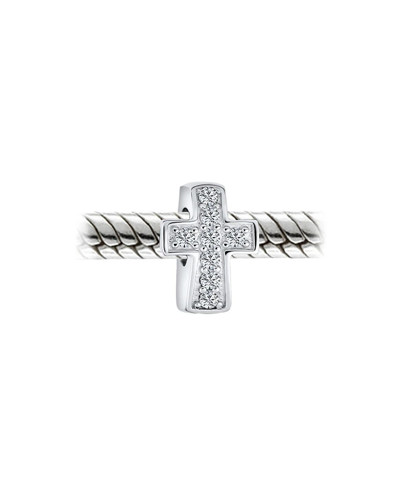 Bling Jewelry Set of 3 Simple Sparkling Cz Cross & Solid Spacer White Clear Charm Bead Sterling Silver