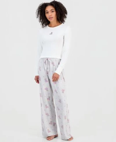 Hippie Rose Juniors Pajamas Teddy Bear Top Ribbed Pants
