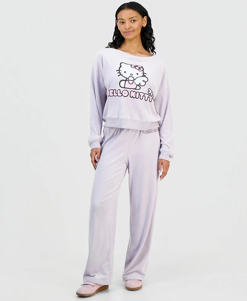 Grayson Threads, The Label Juniors' Hello Kitty Off-The-Shoulder Velour Sweatshirt