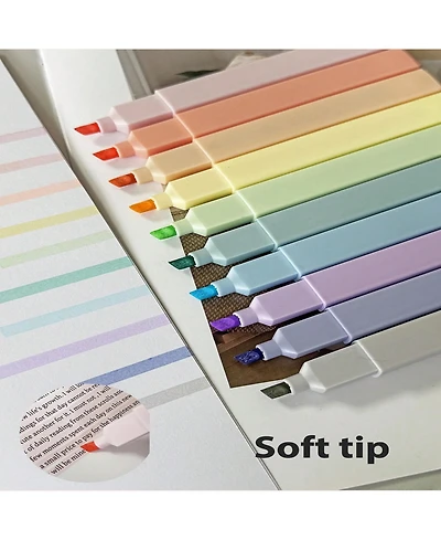 Htutwoo 10pcs Pastel Aesthetic&Earthy Vintage Highlighters, Soft Chisel Tip,Assorted Colors, Journaling School and Office Supplies