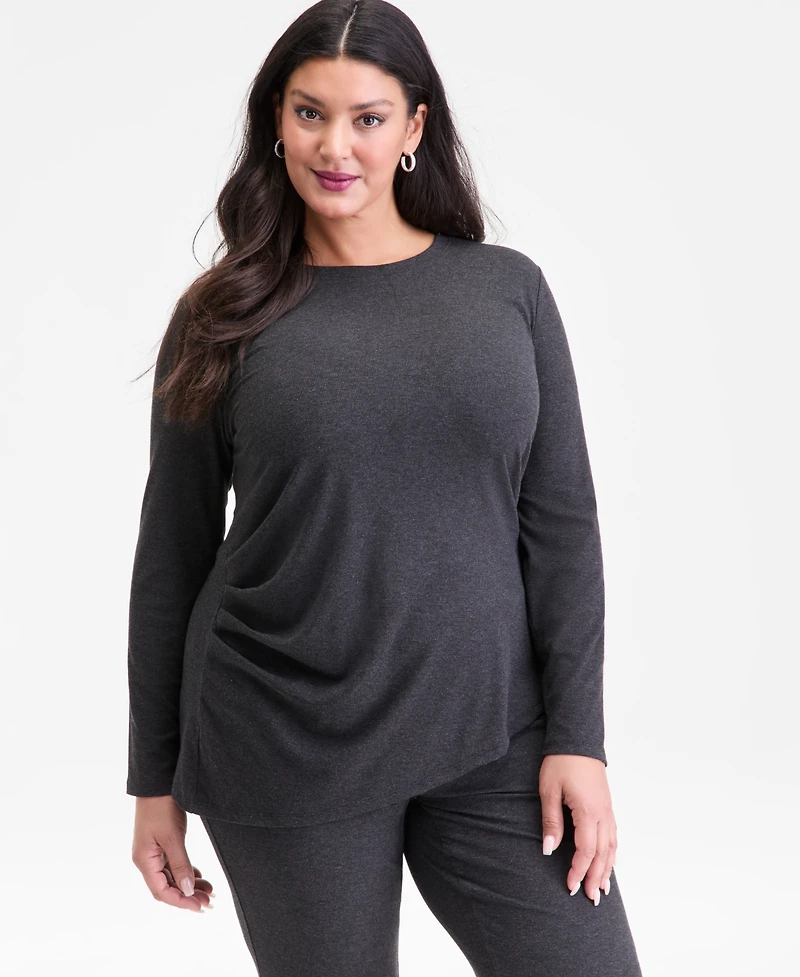 I.n.c. International Concepts Plus Ribbed Asymmetrical-Hem Top, Macy's Exclusive