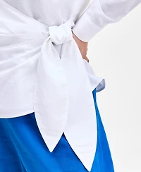 I.n.c. International Concepts Plus Linen-Blend Tied Surplice Top, Exclusively at Macy's