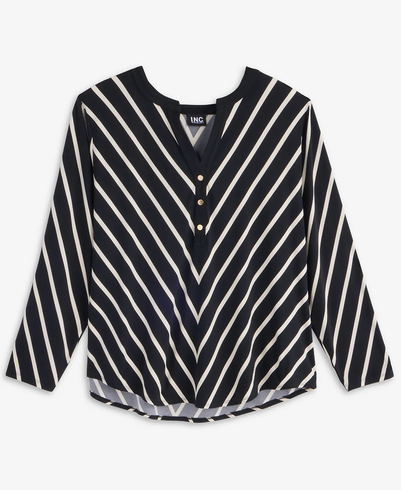 I.n.c. International Concepts Plus Mitered Stripe Half-Placket Shirt, Macy's Exclusive