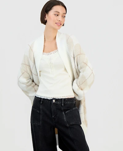 Hippie Rose Juniors' Open-Front Eyelash Cardigan