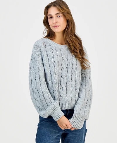 Hippie Rose Juniors' Chunky Cable-Knit Crewneck Sweater