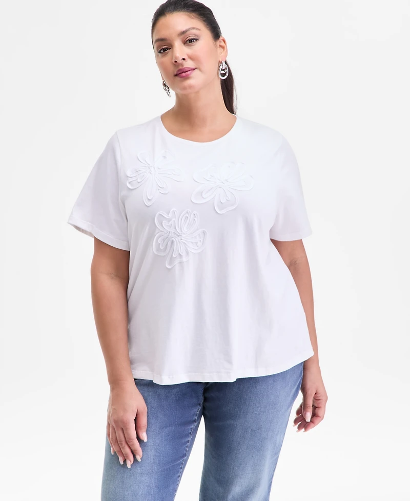 I.n.c. International Concepts Plus Cotton Floral-Soutache Top, Macy's Exclusive
