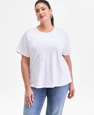I.n.c. International Concepts Plus Cotton Floral-Soutache Top, Macy's Exclusive