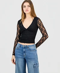 Sincerely Jules Juniors' Lace Long-Sleeve V-Neck Top