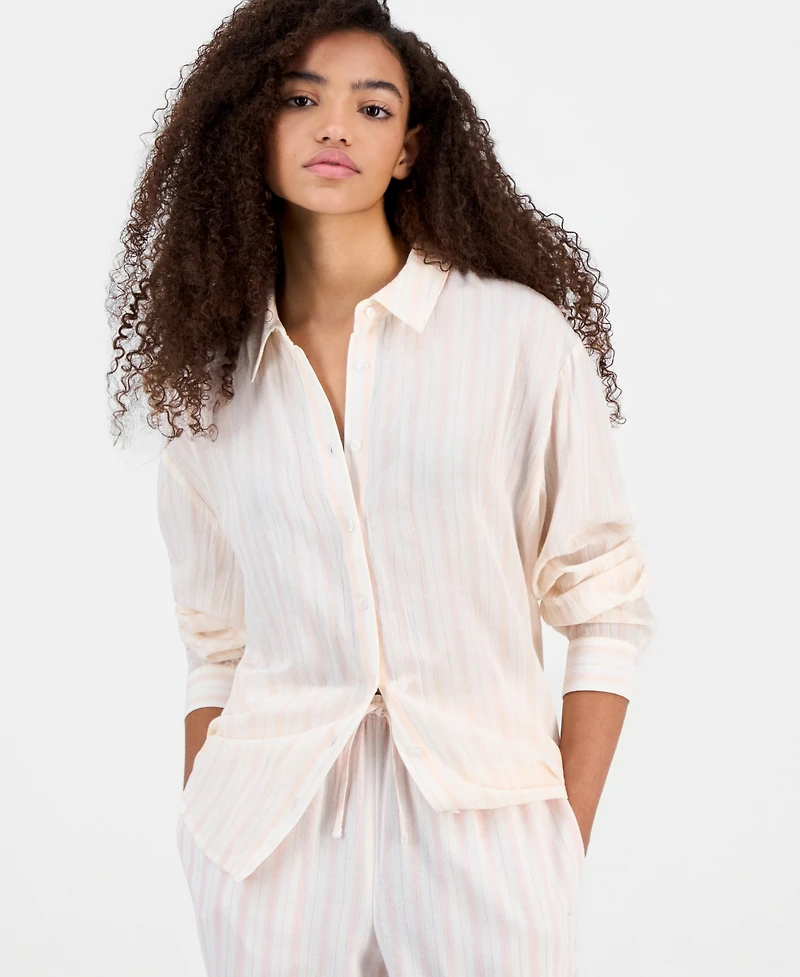 Hippie Rose Juniors' Linen-Like Button-Up Shirt