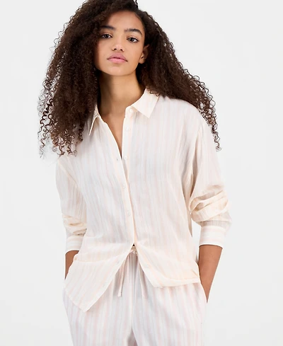 Hippie Rose Juniors' Linen-Like Button-Up Shirt