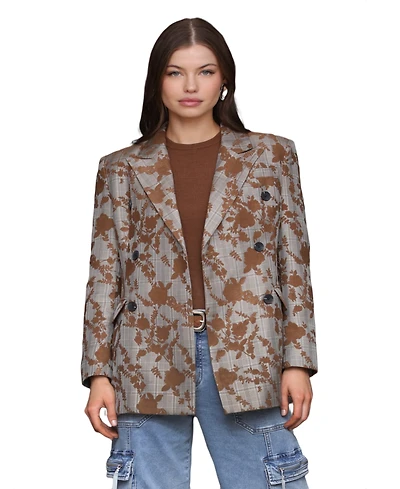 Avec Les Filles Women's Long Sleeves Plaid Floral Blazer