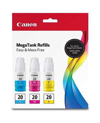 Canon Canon Gi-20 Ink Bottle Pack (Cyan/Magenta/Yellow) in Retail Packaging