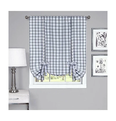 GoodGram Buffalo Check Plaid Gingham Tie Up Window Single Curtain Shade - 42 in. W x 63 L, Taupe