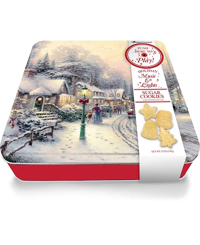 Original Gourmet Holiday Thomas Kinkade Christmas Village Music Cookie Tin, 4 Piece