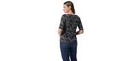 Gloria Vanderbilt Women's Alanis Printed Cuffed-Sleeve T-Shirt
