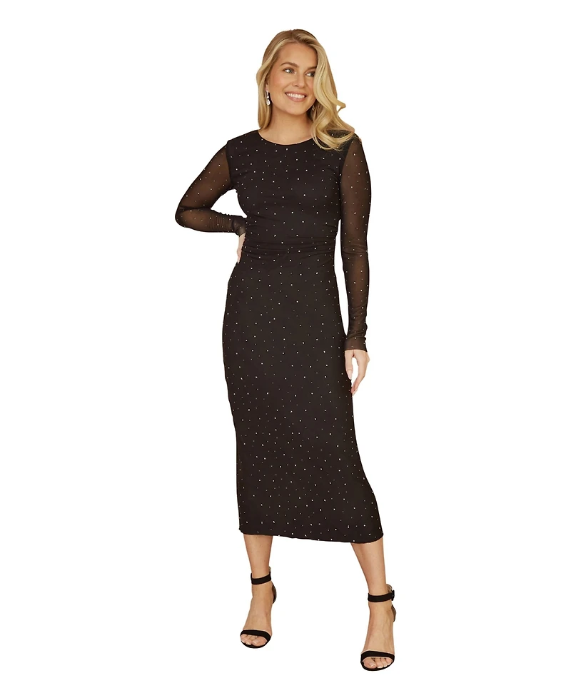 Yumi Women's Sparkle Mesh Bodycon Midi Dress
