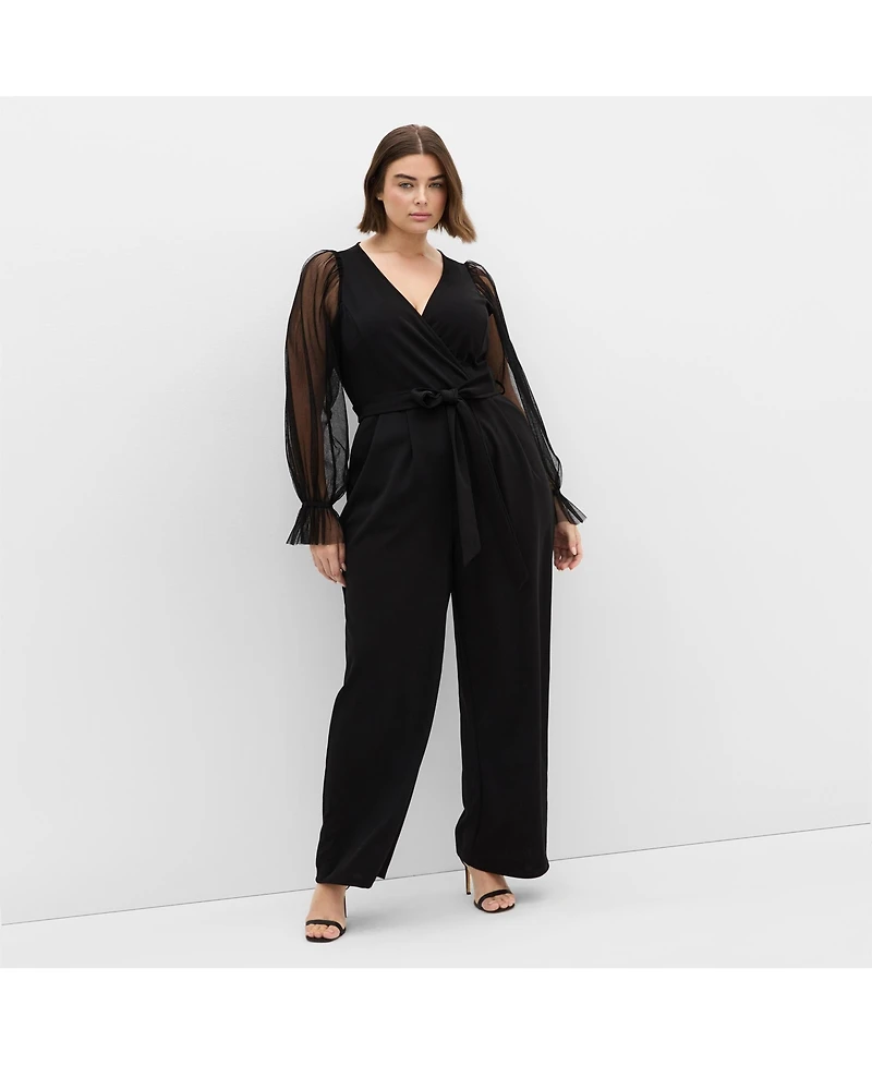 City Chic Women's Plus Alannah Mesh Sleeve Jumpsuit