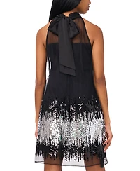 CeCe Women's Sleeveless Halter Ombre Sequin Dress