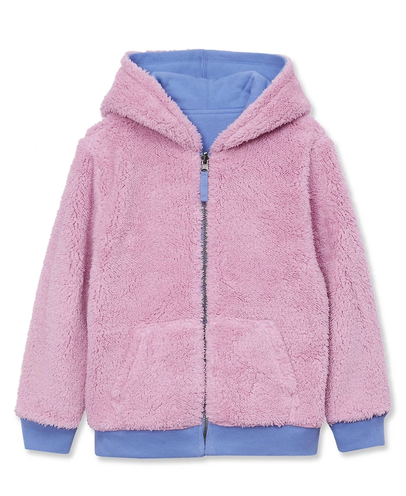 Lands' End Girls Reversible High Pile Fleece Hoodie