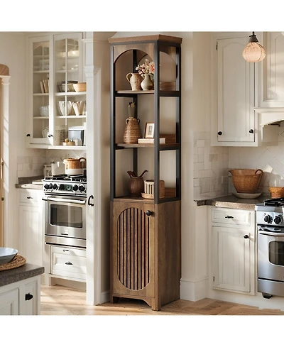 Tribesigns 6-Tier Kitchen Pantry Cabinet,70.87" Tall Narrow Bookshelf with Louvered Door Cabinet