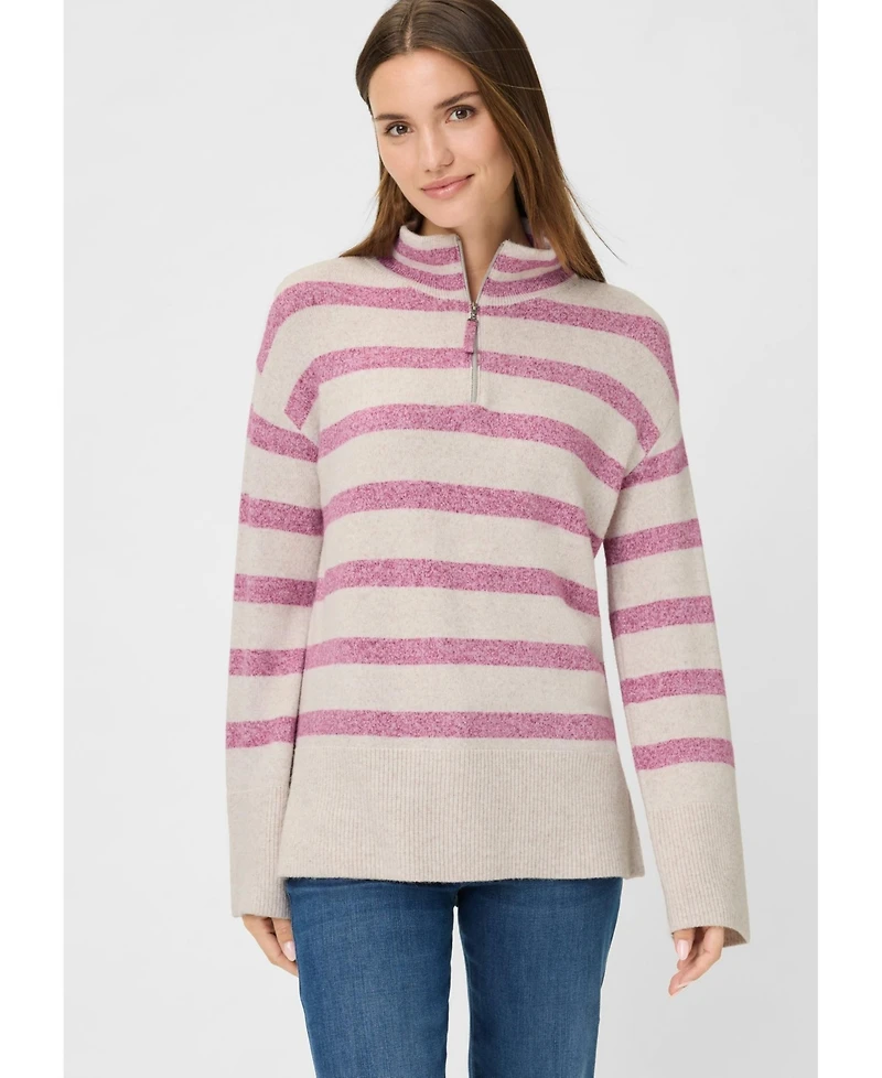 Olsen Striped 1/4 Zip Mock Neck Sweater