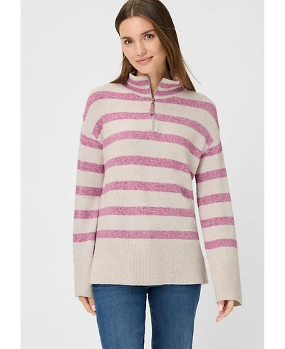 Olsen Striped 1/4 Zip Mock Neck Sweater