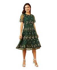 Yumi Women's Embroidered Floral Skater Dress