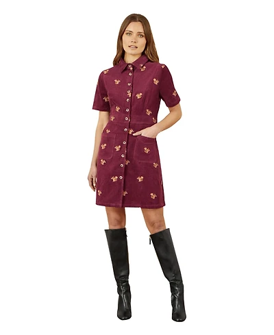 Yumi Women's Squirrel Embroidered Cord Dress