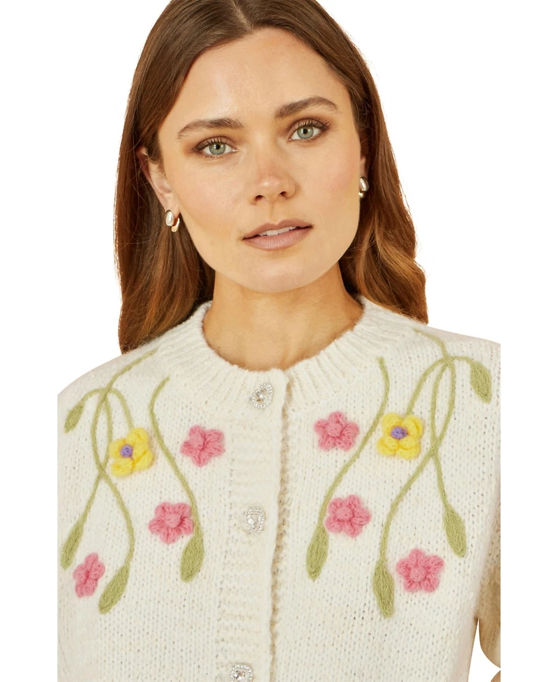 Yumi Women's Hand Embroidered Flower Cardigan